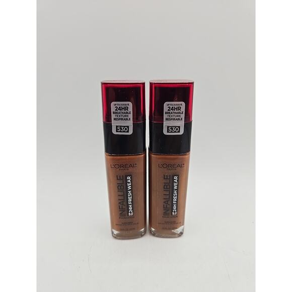 Lot 2 L'Oreal Paris Infallible 24Hr Fresh Wear Foundation 530 Deep Amber EXPIRED - Picture 1 of 3